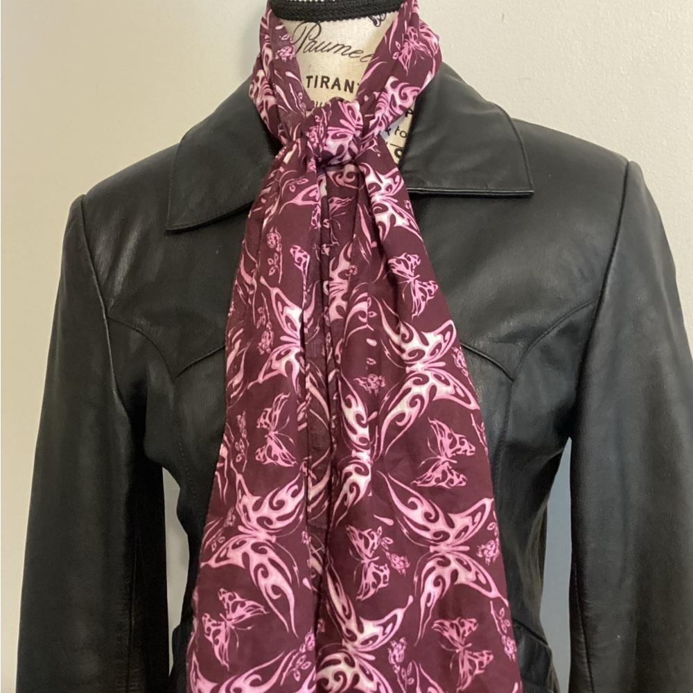 BEAUTIFUL LONG BUTTERFLY LIGHTWEIGHT SCARF 54” x 12” CRANBERRY, PINK & W…